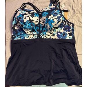 Swimsuits for All Plus Size Support Underwire Bra Blue Floral Swimwear Top 46DDD